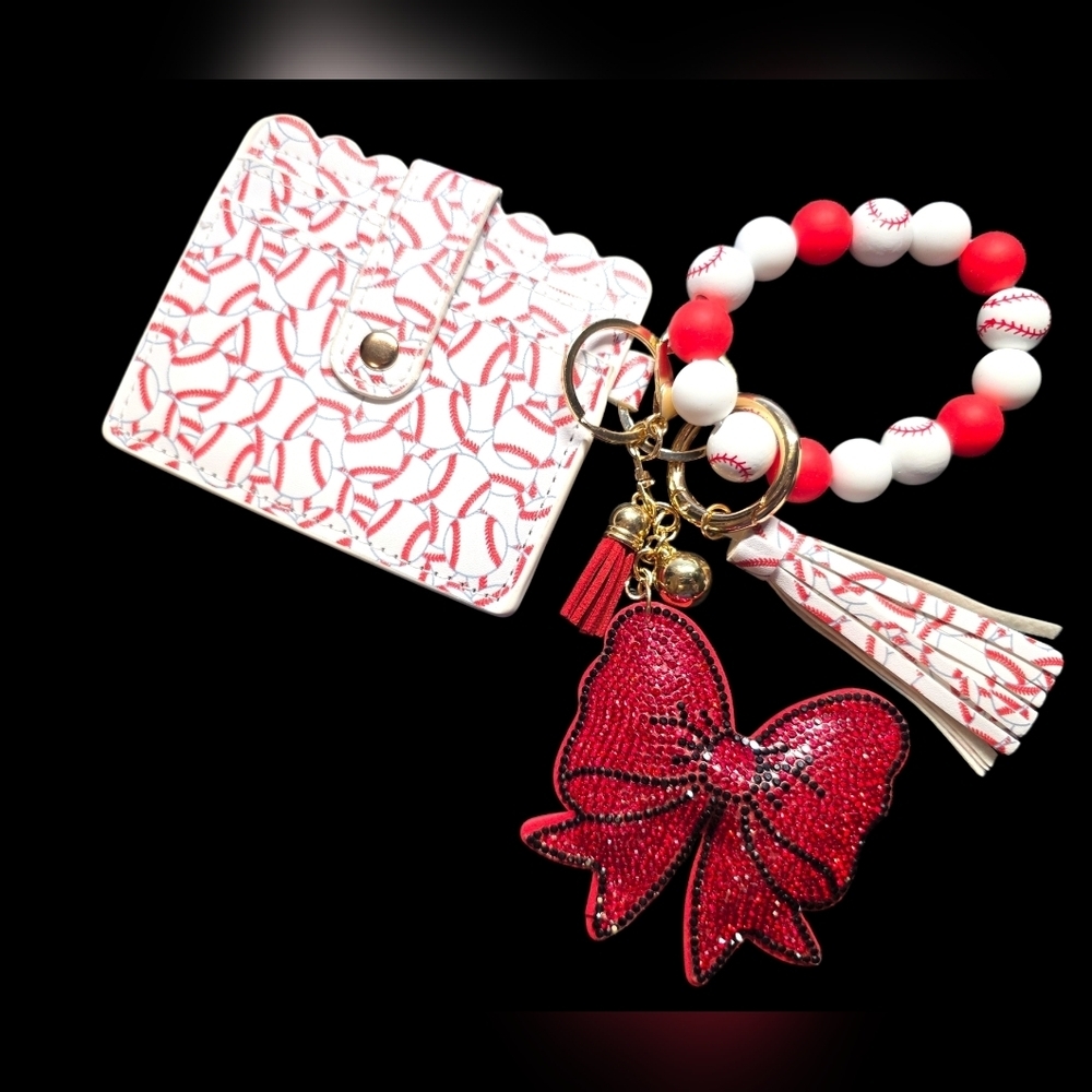 Baseball Pattern Wallet and Keychain Set